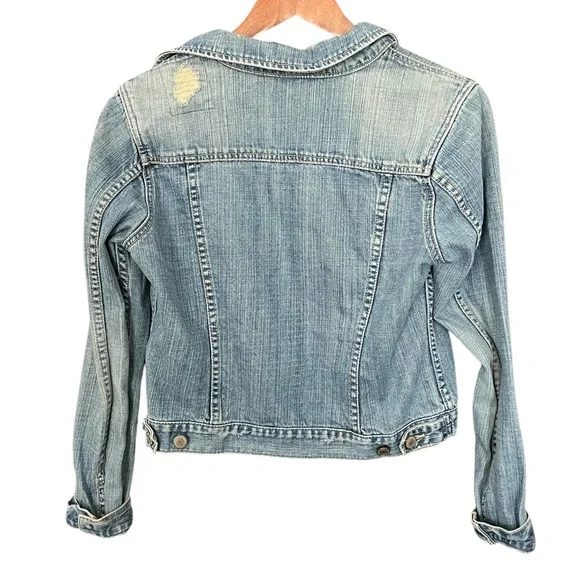 AMERICAN EAGLE Denim Distressed Jacket Jean Jacket Women’s Size Medium FAST SHIP - Picture 2 of 9